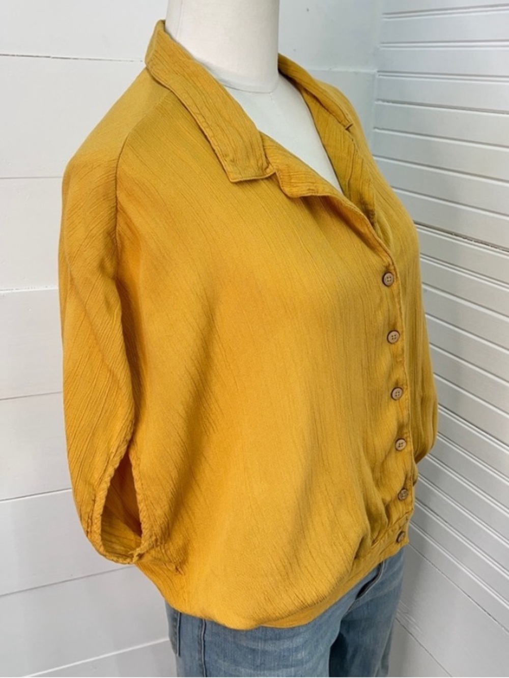 Prana Permilla Blouse Mustard Yellow Button Front Short Sleeve Top Size M - Picture 3 of 9